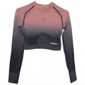Gymshark Ombre Pink & Gray Cropped Long Sleeve Activewear Top Small